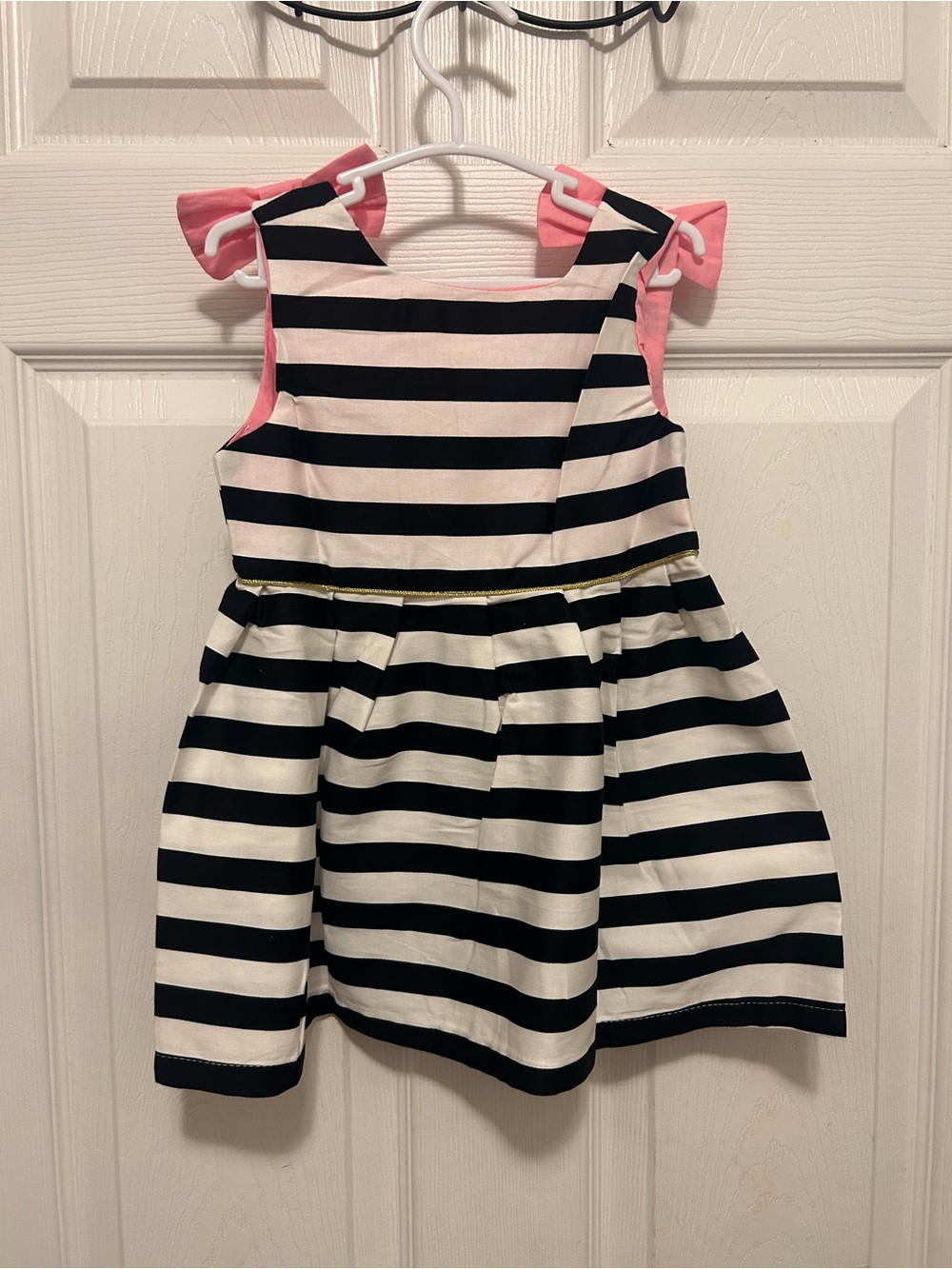 Girls Striped Sleeveless Dress with Pink Bow Details